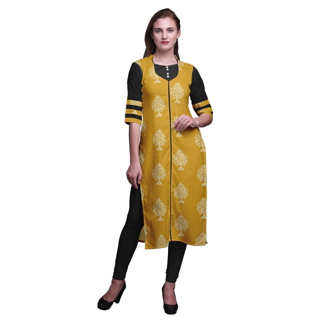 Bimba 3/4 Sleeve Printed Long Indian Straight Kurtis For Women Summer Wear Tunic