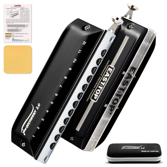 EAST TOP FORERUNNER 20 Mis à Jour Sans valves Harmonica Chromatique 12 Trous 48 Tons c Touche Bouche Chromatique pour Adultes, Débutants et Étudiants