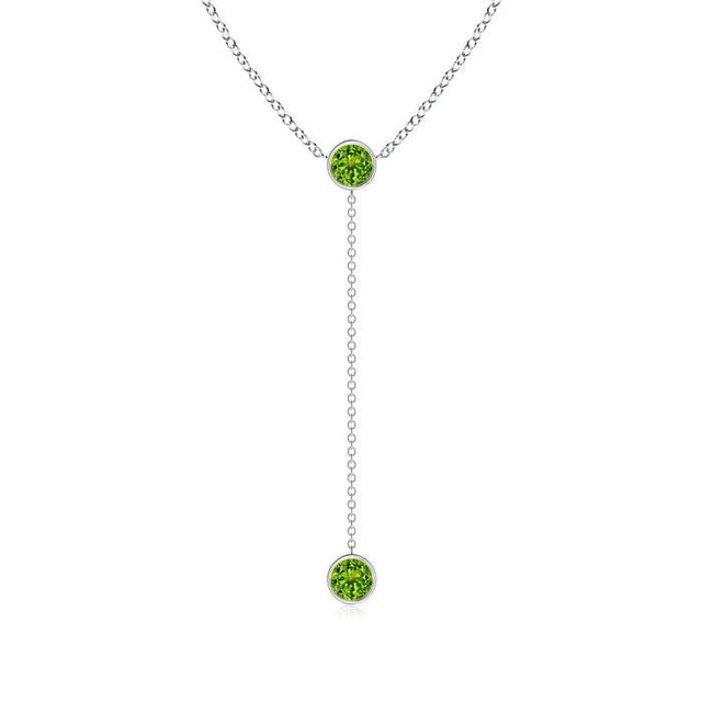 Angara Collier en Péridot Naturel - Collier Style Lariat Rond en Péridot Serti Clos 1,1 ct en Platine pour Femmes