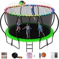 thumbnail image 1 of Jump Into Fun Trampoline 14FT, 1400LBS Trampoline for Kids and Adults with Enclosure, Basketball Hoop, Wind Stakes, LED light, Sprinkler and Socks, Outdoor Galvanized Full Spray Round Trampoline, 1 of 7