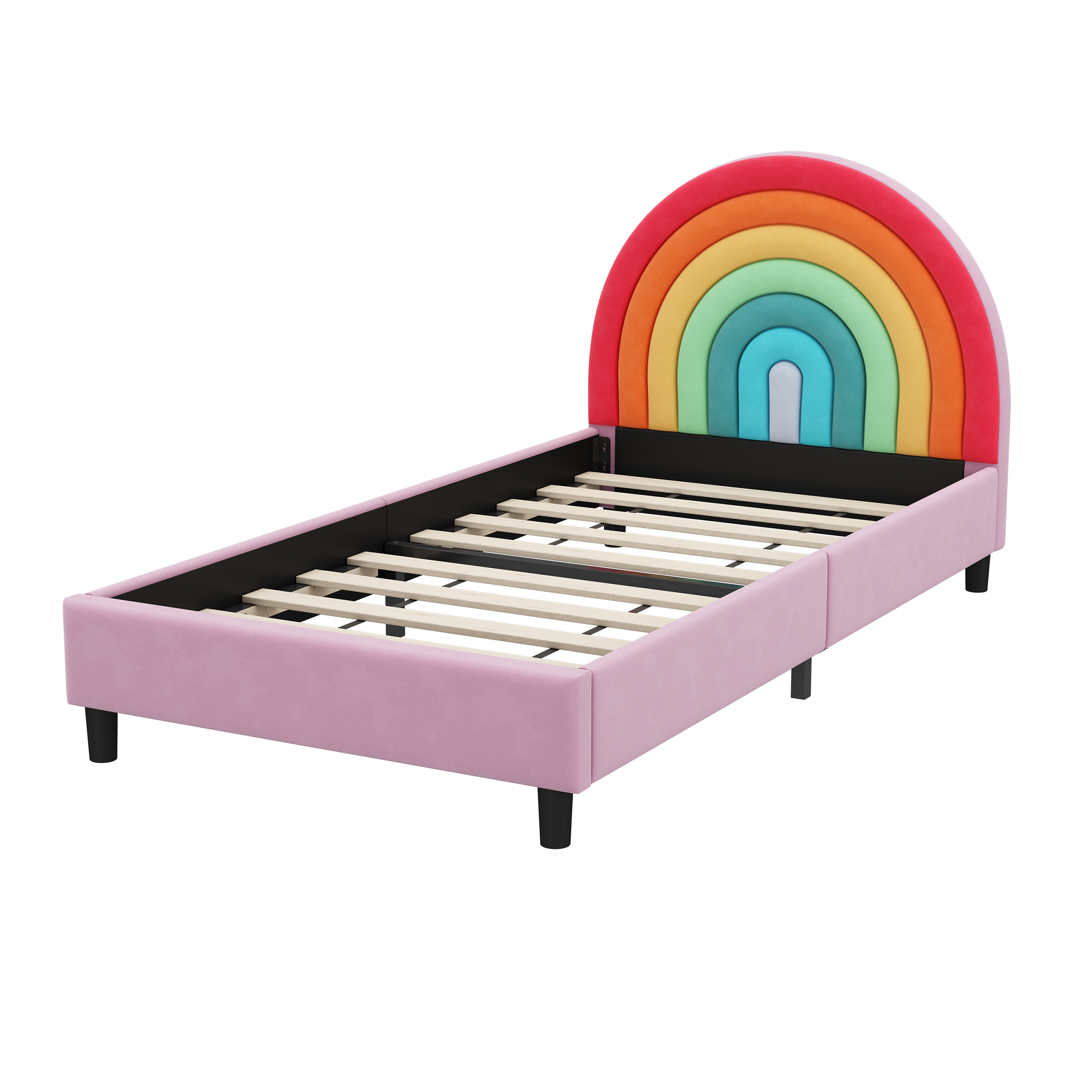 Lit plateforme double capitonné Noble House, motif basketball, style sport, orange, pour garçons, filles et adolescents