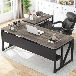 Tribesigns L Bureau en forme avec armoire à tiroir, 63" Bureau d'ordinateur exécutif et armoire de fichiers latérales, pour fichier suspendu, portes avec serrures (Gray, 63 pouces)