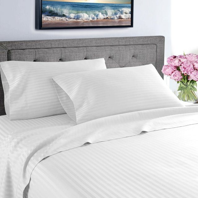EIGTHTAIL Fresh Linen Collection 600 Thread Count Hotel Striped 100% Egyptian Quality Cotton Deep Pocket Sheet Set (King Gray)