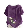 thumbnail image 1 of Cameland Hauts pour Femmes Col Rond Manches Courtes Imprimé Floral Chemise Ample, 1 of 4
