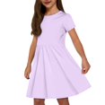 thumbnail image 1 of Robes pour Filles Mode Enfants Uni Col Rond Manches Courtes Décontracté Confortable Robe avec Poches Robes pour Tout-Petits Violet 9 Ans-10 Ans, 1 of 6