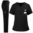 thumbnail image 1 of Women's Solid Color Loose Drawstring Pants Pocket Caregiver Short Sleeve V-Neck Top Nurse Uniform Set, 1 of 4