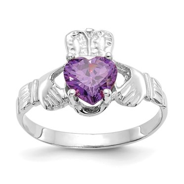 14K White Gold February Birthstone Claddagh Ring