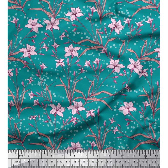 Soimoi Rayon Fabric Leaves & Azalea Floral Decor Fabric Printed Yard 42 Inch Wide