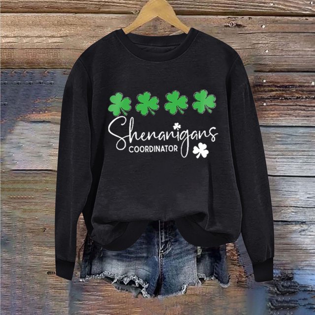 Saint Patrick Shirt Chandail à Col Rond pour Femmes Imprimé Fête de la Saint-Patrick à Manches Longues Fête de la Saint-Patrick Shirt