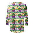 thumbnail image 5 of Penkiiy 2024 Chemise Manches 3/4 Mardi Gras Blouse Fantaisie Femme Imprimé Masque de Carnaval Tunique Thème Fête Col Rond Tee m Multicolore, 5 of 5