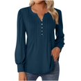 thumbnail image 1 of FAIWAD Women's V Neck Long Sleeve Tunic Tops Pleated Layered Button Down Slim Pullover Tops, 1 of 5