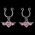 thumbnail image 2 of KLKCMS 1 Pair Angel Wing Heart Dangle U Shape Nipple Non Piercing Body Jewelry Pink, 2 of 9