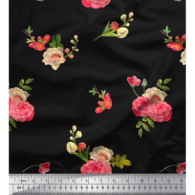 Soimoi Blue polyester Crepe Fabric polyester Fruits Print Fabric by Yard 52 Inch Wide