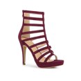 thumbnail image 1 of BLISSFUL STEP Women's Open Toe Platform Stiletto Heel Cage Heeled Sandals Burgundy 6, 1 of 8