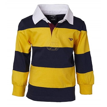 Sportoli Boys 100% Cotton Wide Striped Long Sleeve Polo Rugby Shirt