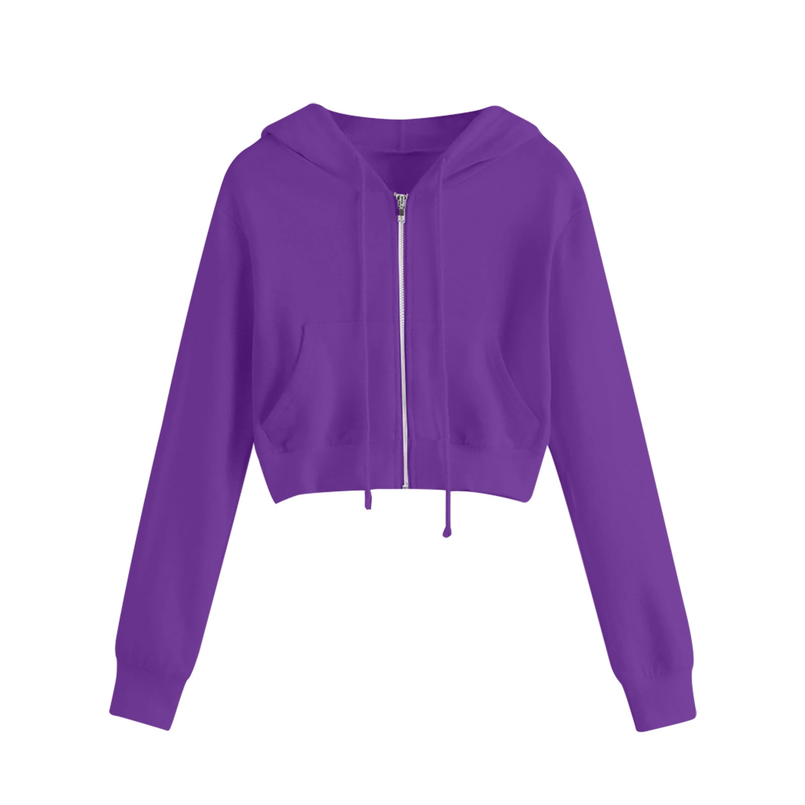 Timegard Chandails Molletonnés pour Femmes Grande Taille Courts à Fermeture Éclair Chandails à Capuchon à Enfiler Vestes à Manches Longues avec Poches