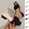 thumbnail image 1 of Jovati Pantoufles à Bout Ouvert à Talon Bas pour Femmes, Tige en PU, Bride Froncée, Semelle Intérieure Rembourrée, Couleur Unie, Style à Enfiler Décontracté, Plusieurs Tailles, 1 of 10