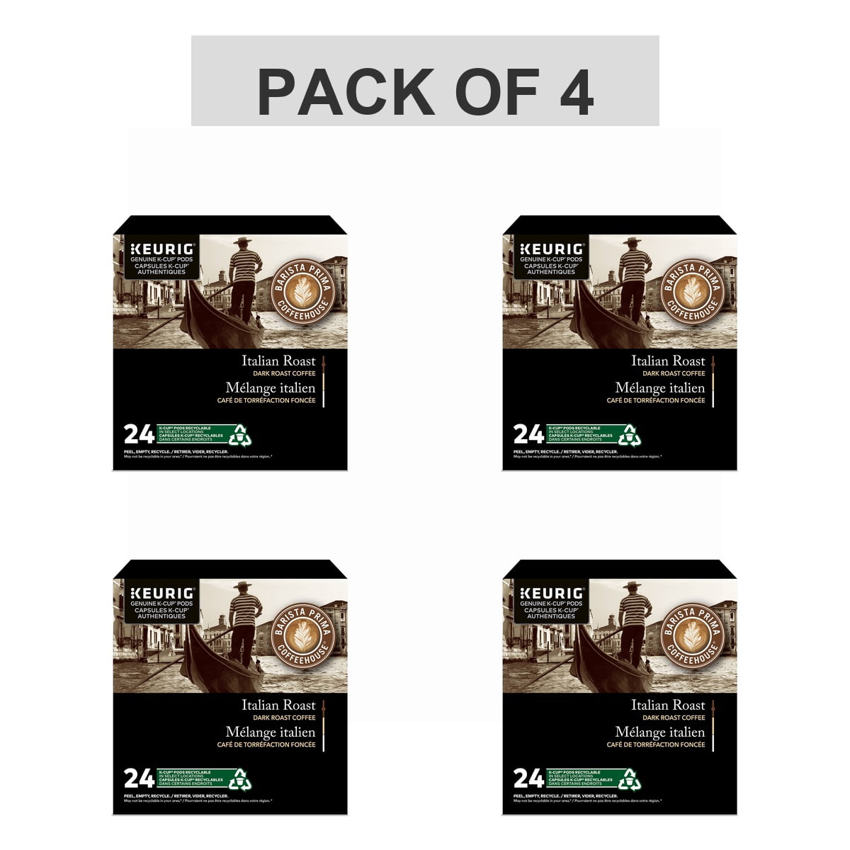 Pack of 4 - Barista Prima Italian Roast K-Cup Coffee Pods, 24 Count For Keurig Coffee Makers