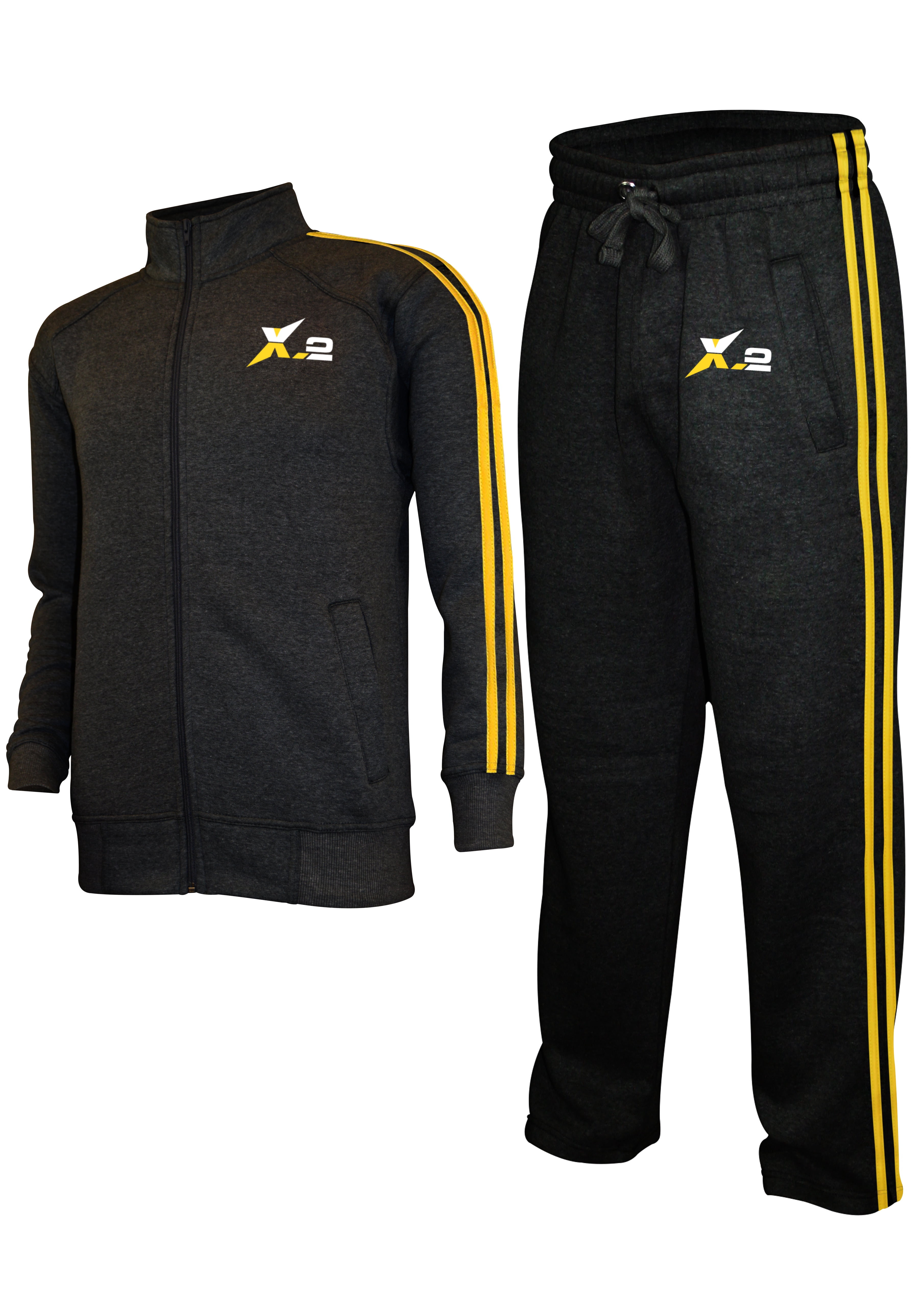 X-2 Mens Athletic Full Zip Fleece Tracksuit Jogging Sweatsuit Activewear
