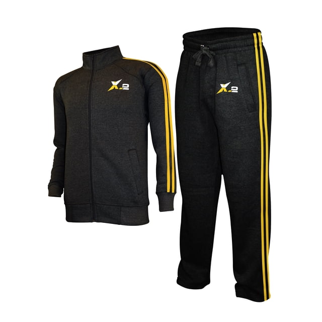 X-2 Mens Athletic Full Zip Fleece Tracksuit Jogging Sweatsuit Activewear