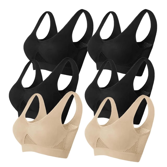 Timegard 6pc Sports Bras for Women Plus Size High Support Wireless Breathable Mesh Workout Running Bras