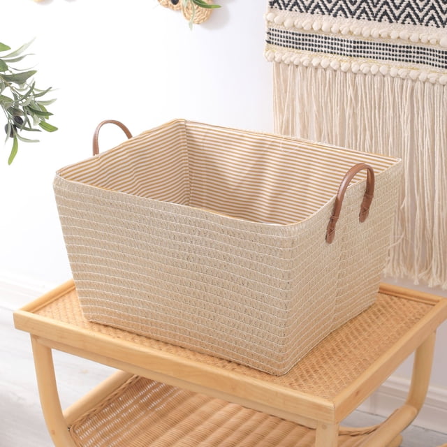 Birdeem Foldable Laundry Basket,Collapsible Dirty Clothes Hamper with Leather Rope Handle,Stands Independently Large Capacity for Home Bathroom Bedroom,Canvas Storage Basket Space Saving Design