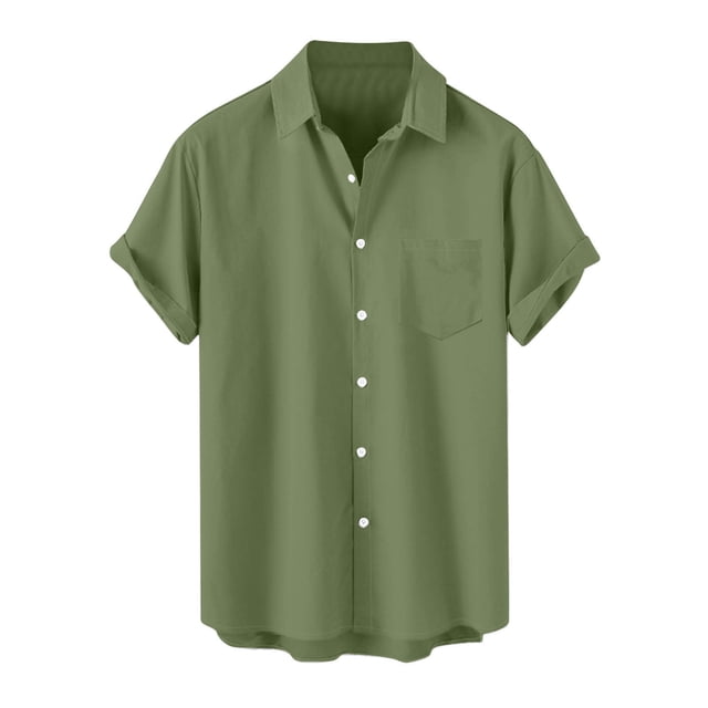 JIUKE Plus Size Shirts for Men Short Sleeve Button down Shirts Lapel Solid Color Loose Summer Vacation Blouses
