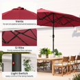 thumbnail image 4 of 173.2" Double-Sided Sun Umbrella Garden Parasol Patio Sun Shade Outdoor with LED Solar Light, No Base Included, Wine Red, 4 of 7