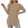 thumbnail image 1 of Pisexur Hauts pour Femmes Décontractés Col Rond T-Shirts Couleur Unie Été Classique Manches Longues Tuniques Tendance Blouses Automne, 1 of 6