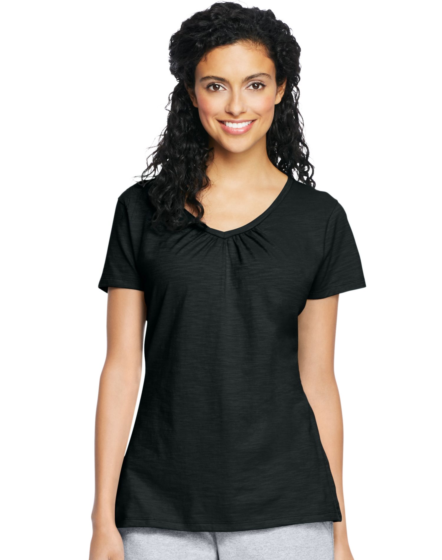 Hanes Maillot Flammé pour Femmes à Col en V Froncé, TG, Noir