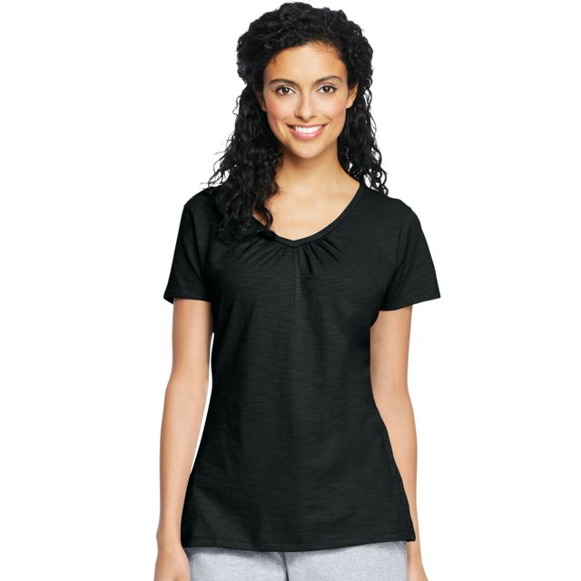 Hanes Maillot Flammé pour Femmes à Col en V Froncé, S, Noir