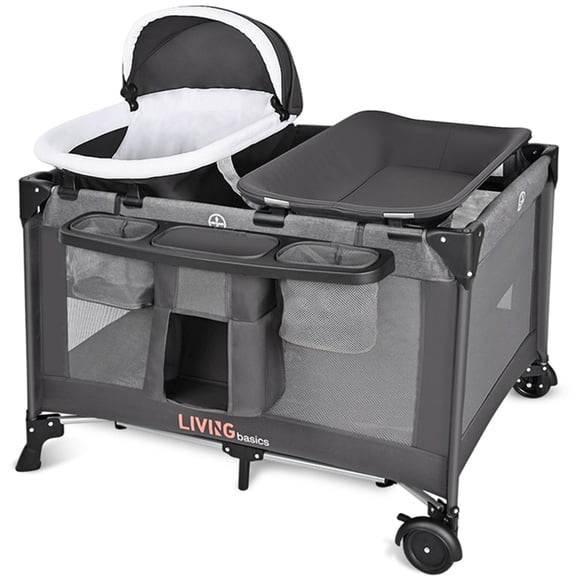 Couffin 4 en 1 pour Bébé, Lit de Chevet Pliable de Voyage, Parc pour Bébé Portable avec Berceau Amovible et Table à Langer, Centre de Nurserie pour la Maison, les Voyages et l'Extérieur