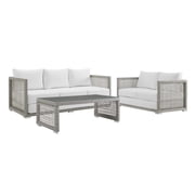 Modway Aura 3-Piece Modern Outdoor Patio Furniture Wicker Rattan Set in GrayWhite