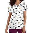 thumbnail image 2 of Pisexur Hauts de Sarrau pour Femmes Imprimé Cœur d'Amour Motif Dessin Animé Hauts d'Entraînement Col Ras du Cou T-Shirts à Manches Courtes avec Poches Chemises pour Femmes, 2 of 5