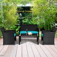 thumbnail image 1 of Patiojoy 4 Piece Outdoor Patio Rattan Furniture Set Turquoise Cushioned Seat For Garden, porch, Lawn, 1 of 8