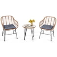 thumbnail image 1 of Patiojoy 3PCS Patio Rattan Furniture Set with Round Tempered Glass Top Table & 2 Rattan Armchairs Gray Cushions, 1 of 9