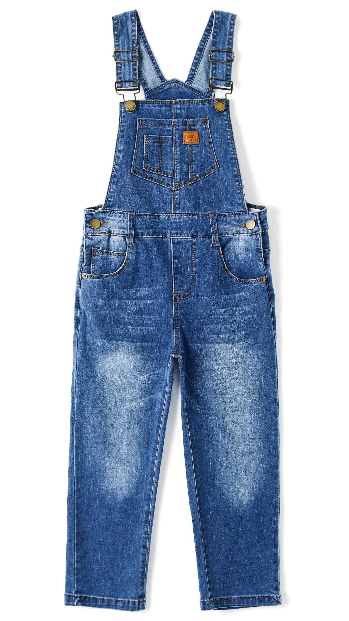 KIDSCOOL SPACE Girls Denim overalls, Bibs Washed Stretchy Jeans Jumpsuit,Light Blue,13-14 Years