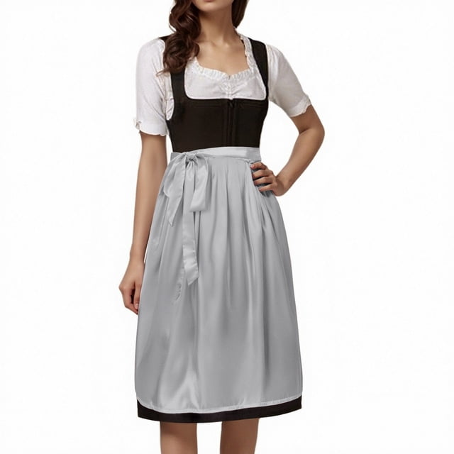 GDREDA Oktoberfest Bavarois Tablier Mi-Long Classique Uni pour Femme avec Liens pour Robe de Fête pour Rassemblements Festifs