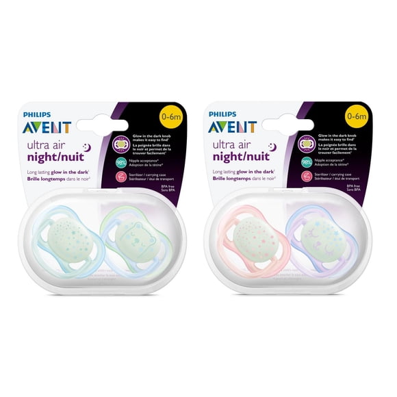 Philips Avent Ultra Air Nighttime Pacifier 0-6m, mixed case, 2 pack, SCF376/10