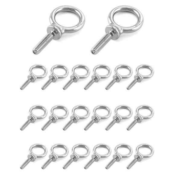 QWORK Eye Bolt, 20 Pack 1/4" - 20 x 1" Marine Grade Stainless Steel Lifting Ring Threaded Eyebolts