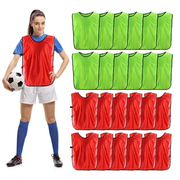 Unique Bargains L Gilet d'Entraînement de Mêlée Maillot de Soccer Pennies Équipe Pinnies Jeunesse Maillots d'Entraînement de Soccer, Vert Rouge Lot de 12