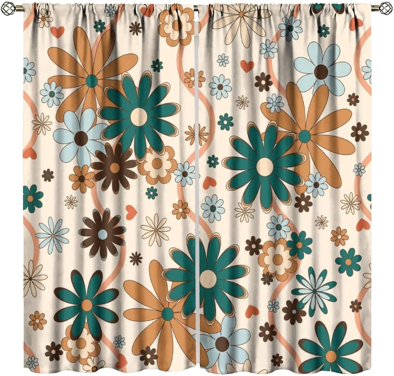 Rideaux Occultants Rétro à Motif Floral, Fleurs Groovy Funky Hippies Colorées, Belles, Style Rustique Boho, Imprimé, Traitements de Fenêtre à Passe-Tringle, Draperies pour Chambre, Salon, Cuisine 84 Pouces L X 84 Pouces H