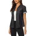 thumbnail image 4 of INSPIRE CHIC Women's Denim Jacket Short Sleeve Collared Button Up Jean Shirt Tops Black L, 4 of 5