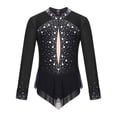 thumbnail image 3 of ranrann Kids Girls Long Sleeve Ballet Leotards Dance Unitards Tumbling Color Block Rhinestone Black 14, 3 of 7