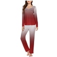 thumbnail image 2 of Timegard Ensembles de Pyjamas pour Femmes 2 Pcs Confortables Couleur Dégradée Manches Longues Col en V Haut et Pantalon Tenues de Pjs, 2 of 5