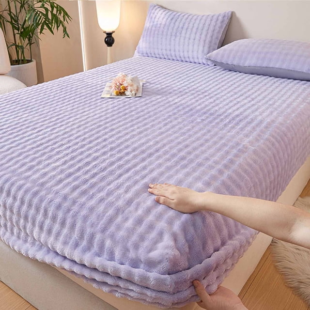 Chmadoxn Bedspread & Coverlet Sets Fitted Bed Sheet Winter Plush Velvet Bed Hat Single Piece Padded Bed Cover Mattress Protector Thickened Velvet Bed Cover Velvet Bedspread Rabbit Velvet Bedspread
