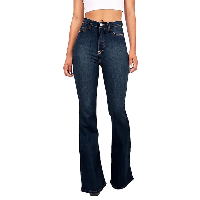 Bigersell Cargo Jeans for Women Flare Jeans Clearance Stretchy Jeans Boot Cut Denim Pants Button Closure Distressed Ripped Jeans Female Straight High Waist Cropped Pants Style J-17 Dark Blue XXL