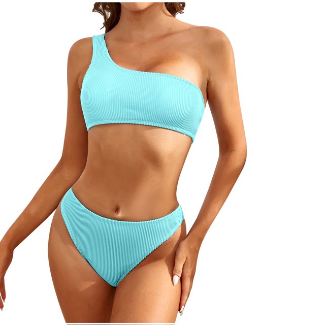 Ersazi Womens Bathing Suits Lady Containing Chest Pad Solidt Bikini Set Two Piece Swimsuit In Clearance Light Blue Xl