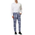 thumbnail image 2 of INSPIRE CHIC Men's Formal Color Block Slim Fit Flat Front Plaid Dress Pants 30 Navy Blue, 2 of 7