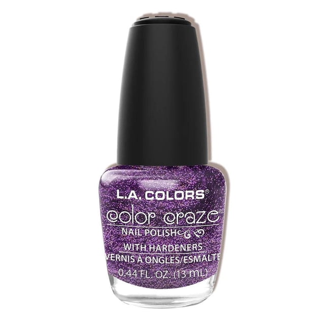 COLOR CRAZE Vernis à Ongles - RAZZLE par L.A. COLORS, une Bouteille de 13 ml de Vernis à Ongles Violet Vif à Paillettes Infusé de Durcisseurs pour Renforcer les Ongles, Parfait pour Ajouter une Finition durable et Éblouissante aux Doigts et aux Orteils.